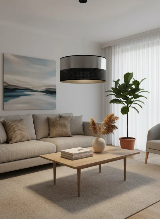 Abażur walec srebrna przecierka czarny loft aranżacja 2.jpg